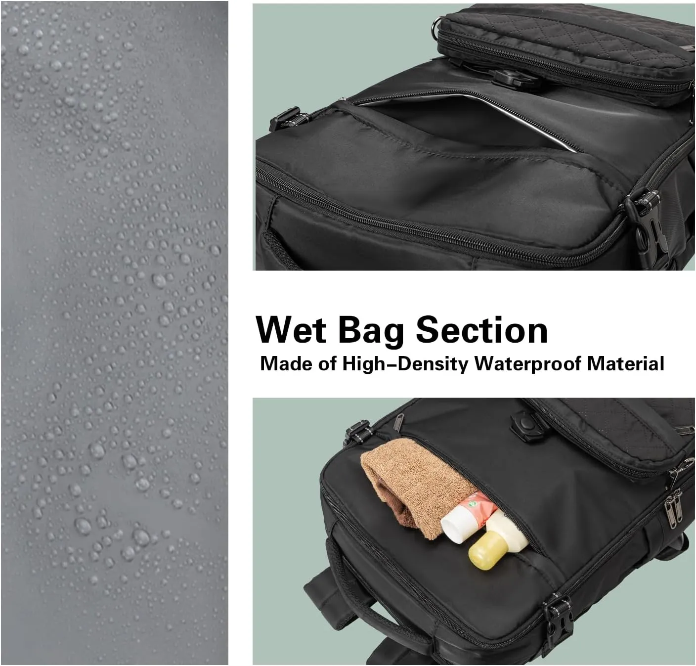 40L Waterproof Travel Backpack for Men & Women, Airline Approved Carry on Laptop Backpack, 17.3 Inch, with Detachable Crossbody Bag, Black