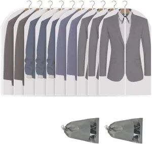 40" Garment Bags for Hanging Clothes, 10 Packs Suit Bags for Closet Storage, Plastic Waterproof Suit Cover Bags with Zipper for Coats, Jackets, Shirts (Set of 10)