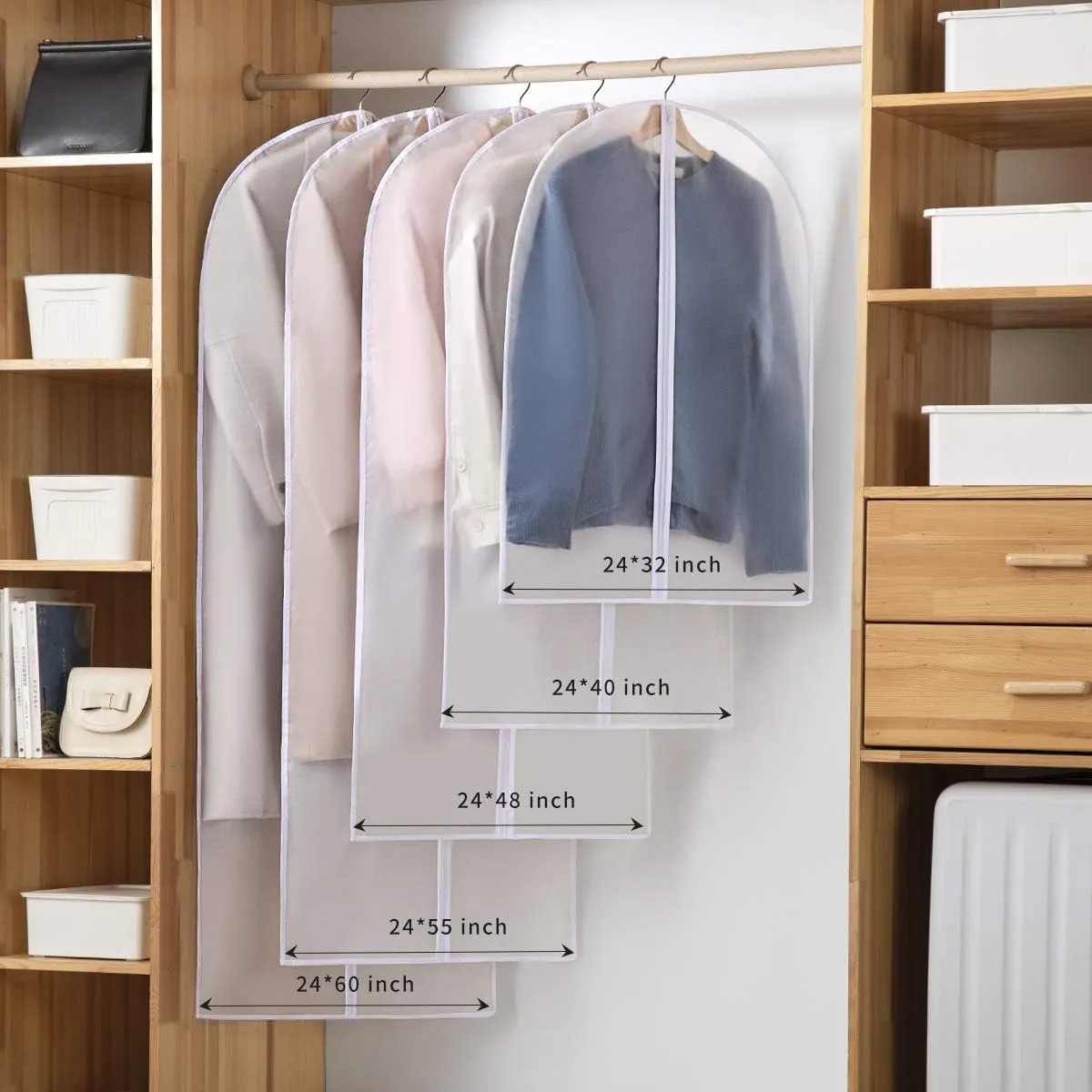 40" Garment Bags for Hanging Clothes, 10 Packs Suit Bags for Closet Storage, Plastic Waterproof Suit Cover Bags with Zipper for Coats, Jackets, Shirts (Set of 10)