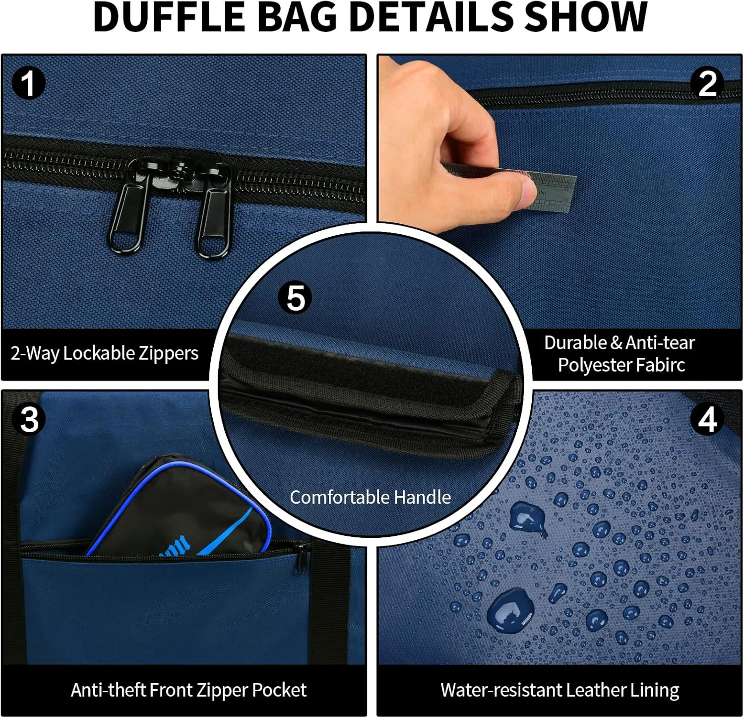 48 Inch Travel Duffle Bag Extra Large Sport Equipment Duffel Bags with 2-way Lockable Zippers (Blue)
