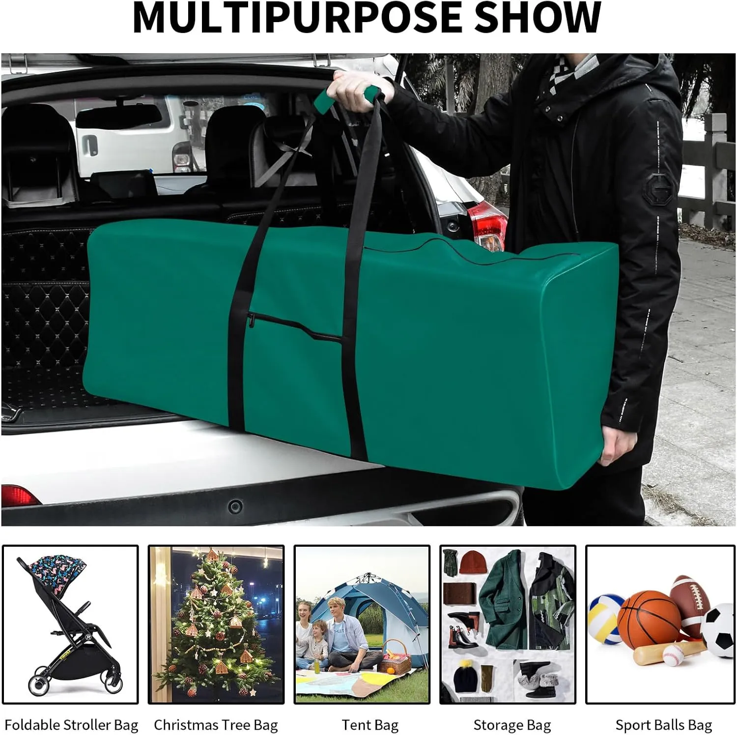 48 Inch Travel Duffle Bag Extra Large Sport Equipment Duffel Bags with 2-way Lockable Zippers (Green)