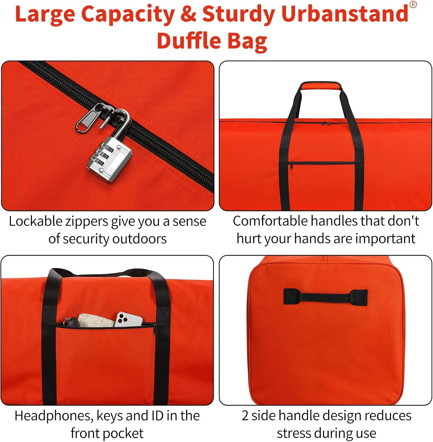 48 Inch Travel Duffle Bag Extra Large Sport Equipment Duffel Bags with 2-way Lockable Zippers Orange