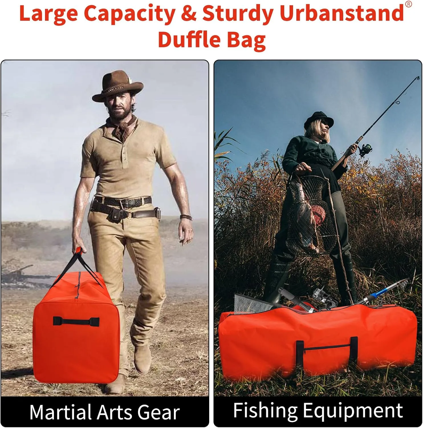 48 Inch Travel Duffle Bag Extra Large Sport Equipment Duffel Bags with 2-way Lockable Zippers Orange