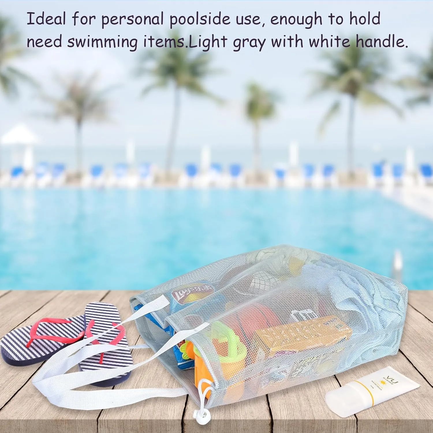 4Pieces Cute Mesh Pool Tote Bags,Mesh Beach Bags With Drawsting For Swim,Travel,Party