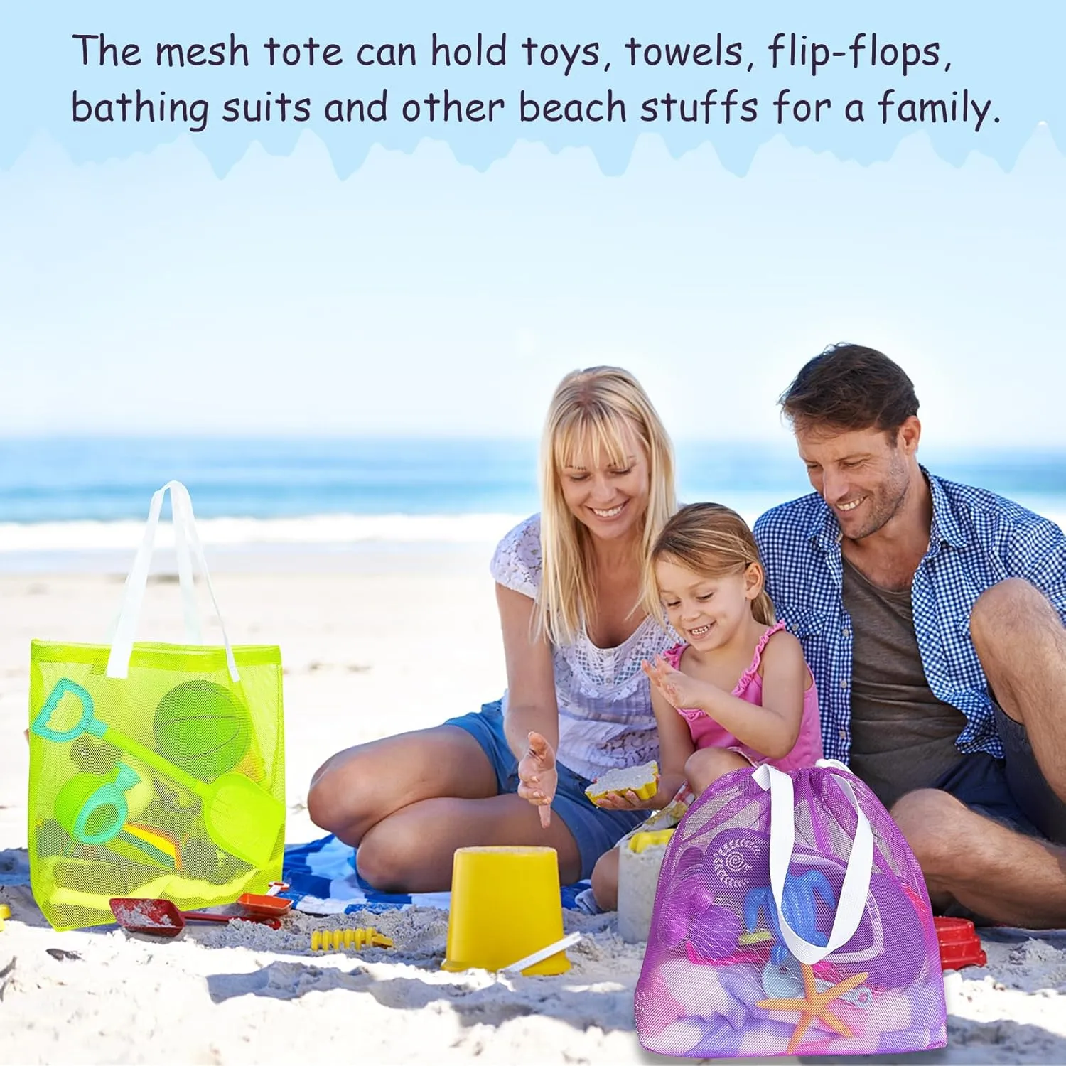 4Pieces Cute Mesh Pool Tote Bags,Mesh Beach Bags With Drawsting For Swim,Travel,Party