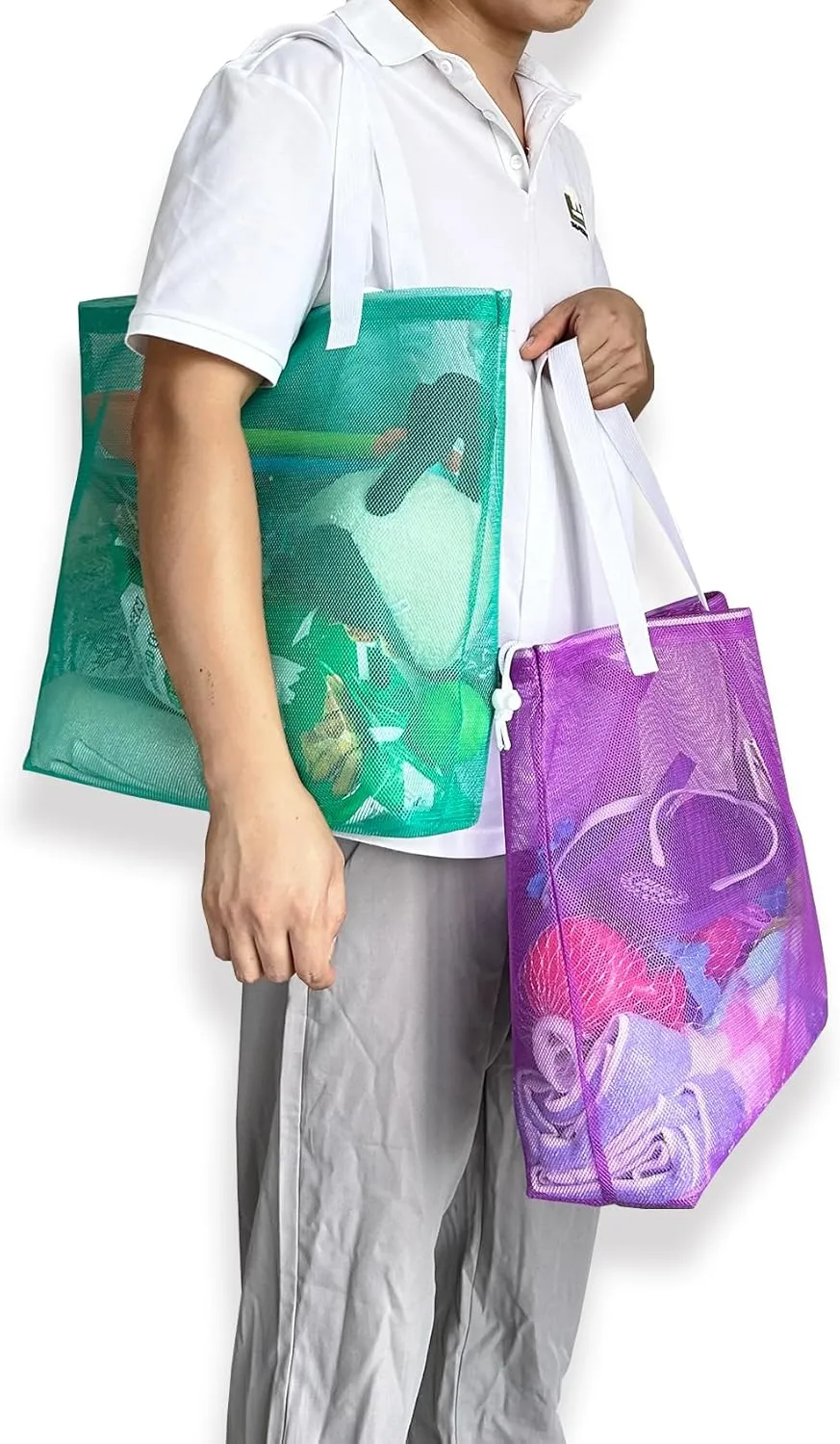 4Pieces Cute Mesh Pool Tote Bags,Mesh Beach Bags With Drawsting For Swim,Travel,Party