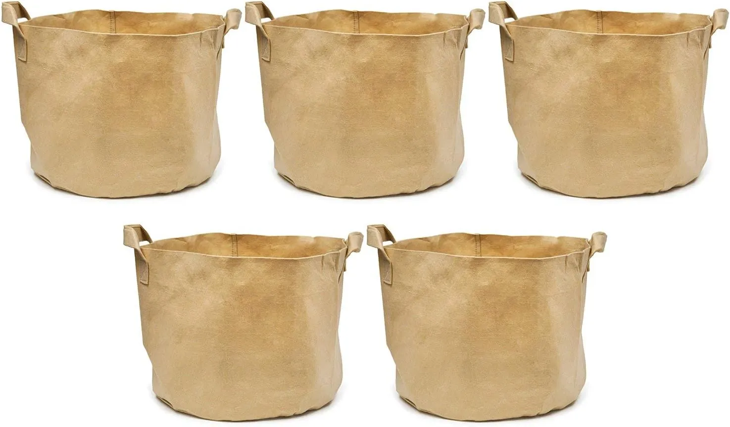 5-Pack 20 Gallon Grow Bags/Aeration Fabric Pots w/Handles (260GSM, Tan w/Black Base, 16H x 19D)