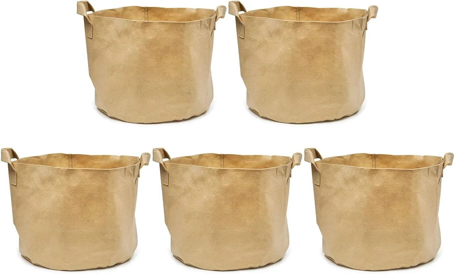 5-Pack 20 Gallon Grow Bags/Aeration Fabric Pots w/Handles (260GSM, Tan w/Black Base, 16H x 19D)