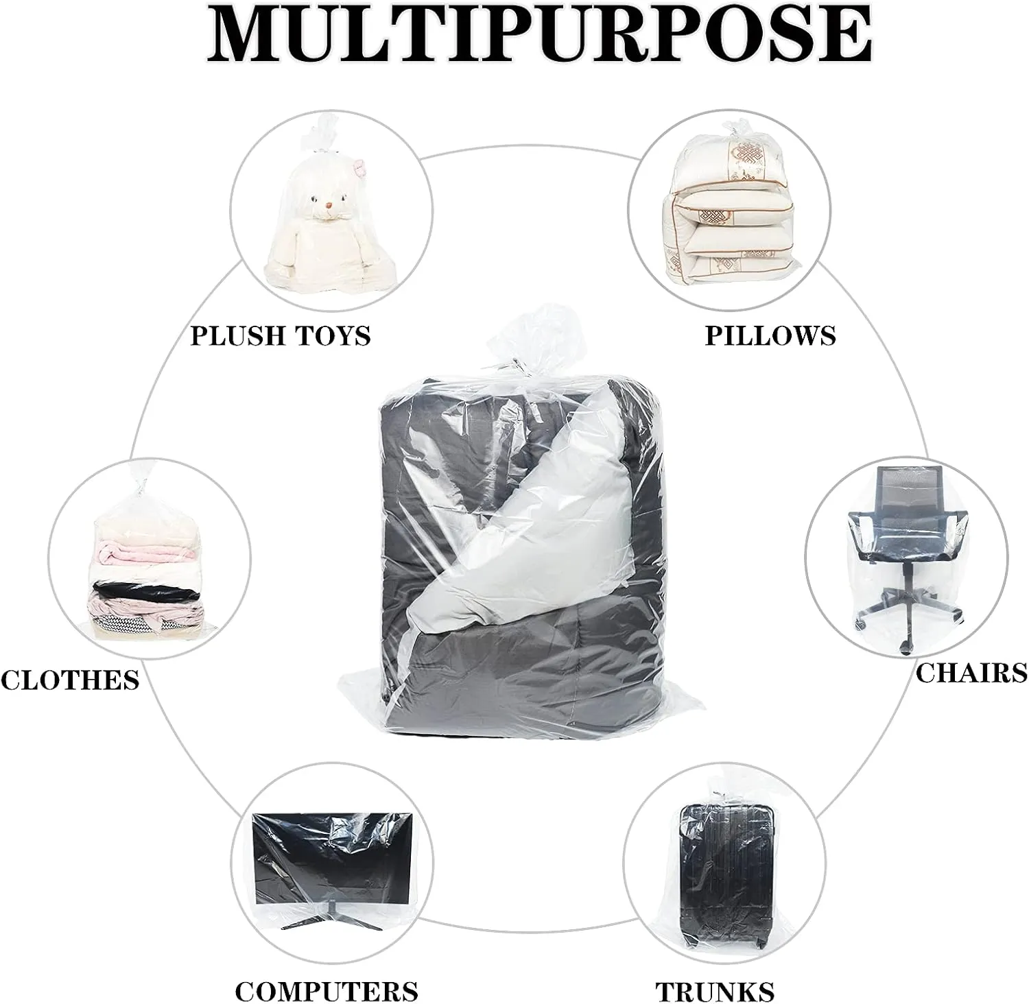 5 Pack 32*42 inches Clear Plastic Storage Bags Dustproof Moistureproof Jumbo Moving and storage bag for Blanket Clothes and Big Plush Toys Luggage, Suitcase, Comforter, Chair, Kids Bike,Reusabl
