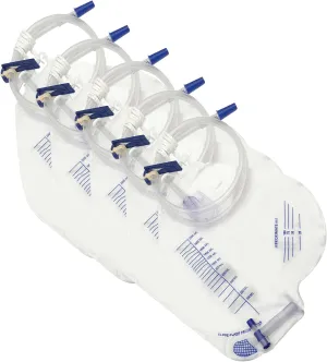 5 Pack Urinary Drainage Bag, 2000 mL Urine Bag with Anti-Reflux Chamber,48"Unisex Precision Drainage Tube, Clips and Hanging Hook, Urinary Catheter Bag for Home and Hospitals Health Aids
