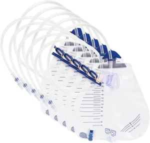 5 Pack Urinary Drainage Bag, Urine Bag with 2000 mL Volume, 48"Unisex Precision Drainage Tube, Clips and Hanging Hook, Professional Urinary Bag，Catheter Bags for Men