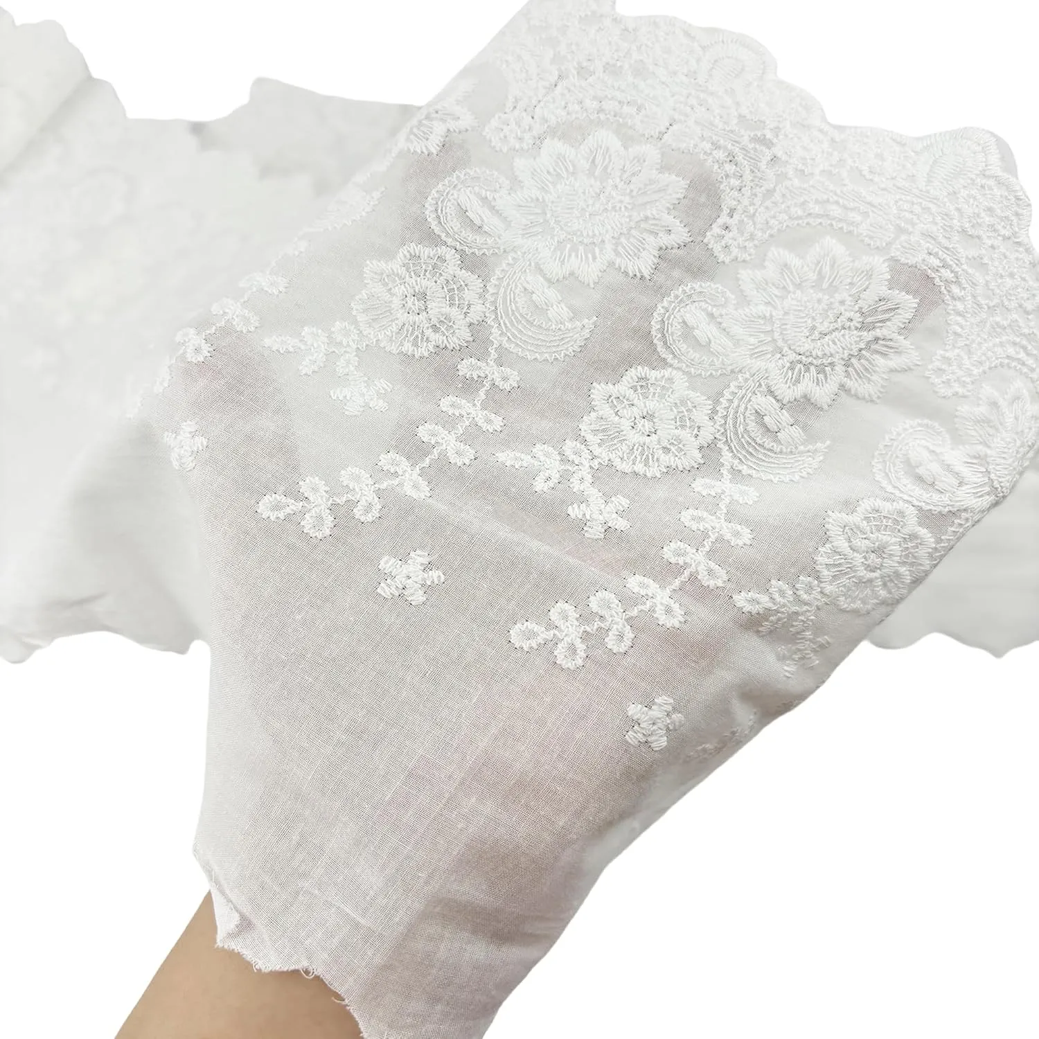 5 Yards Lace Trim for Sewing - White Cotton Lace Floral Embroidery Fabric Trim for Sewing Dresses, Bag, Pets Clothes, Apron