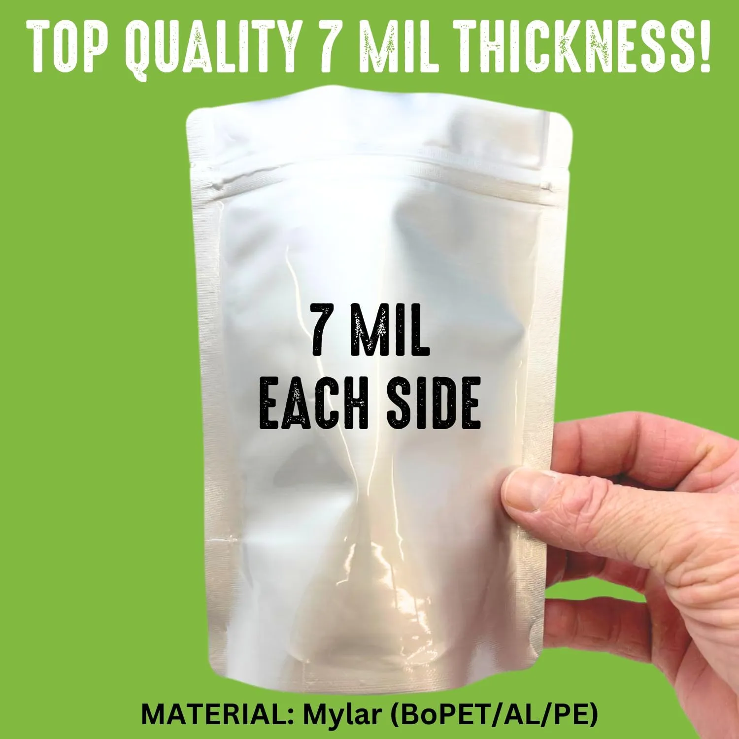 50 Mylar Bags for Food Storage, Airtight 7-Mil Thick Gusseted Zip Lock, Long Term, Reusable, Emergency Food Supply & Freeze Dryer Bags - 1 Cup 5x7 Inch