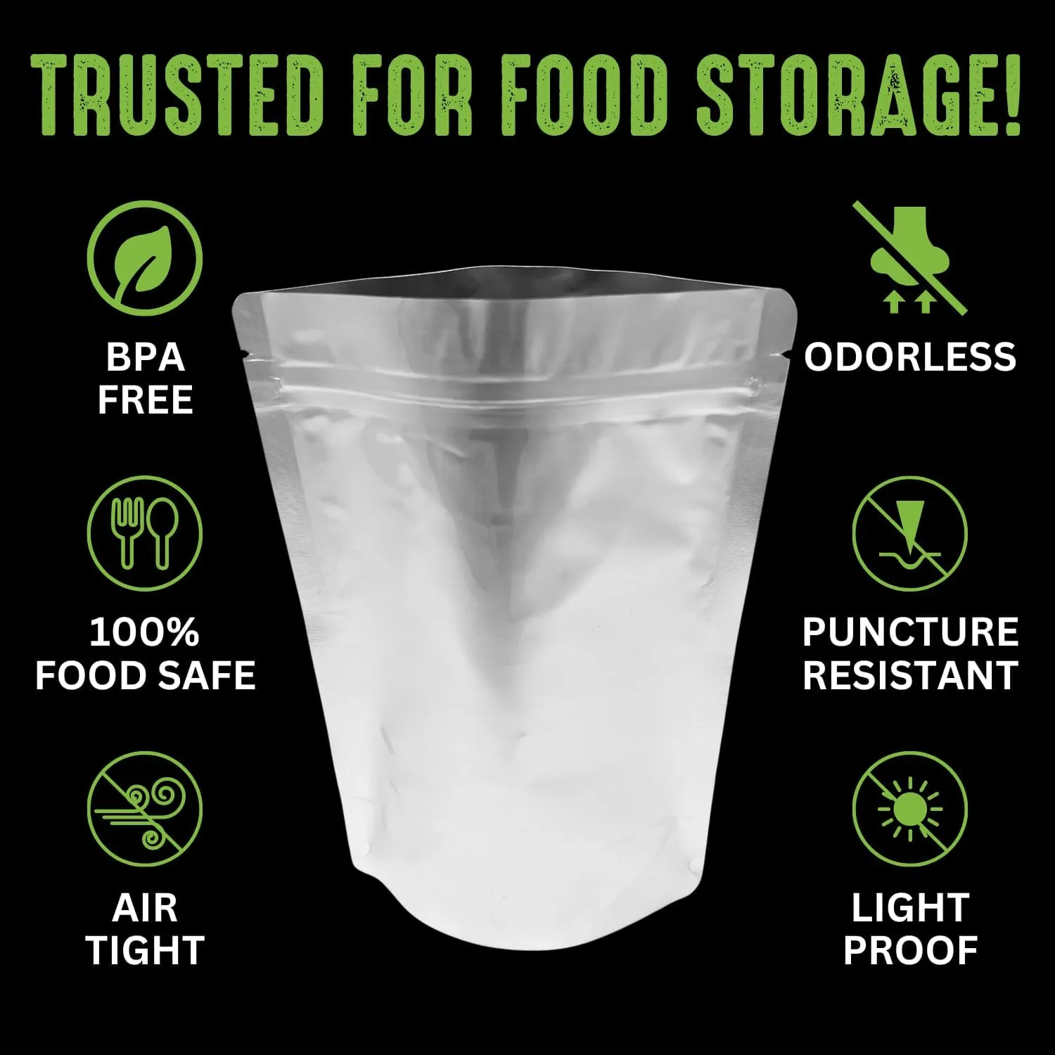 50 Mylar Bags for Food Storage, Airtight 7-Mil Thick Gusseted Zip Lock, Long Term, Reusable, Emergency Food Supply & Freeze Dryer Bags - 1 Cup 5x7 Inch