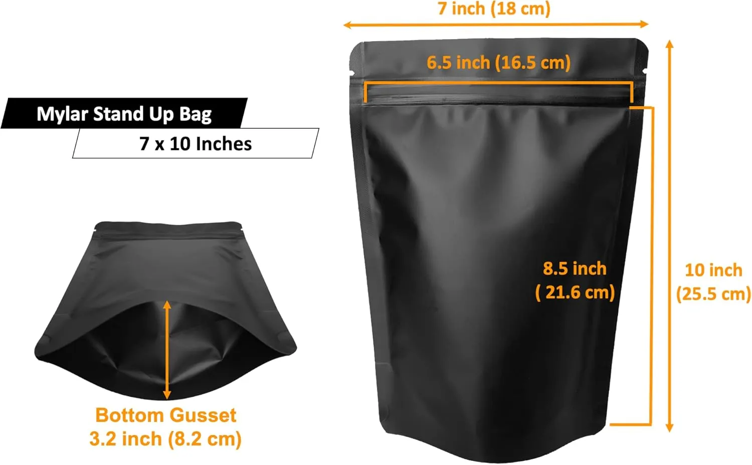 50 Pack Matte Black Stand Up Bags – 5 Mil 7x10 Inches Smell Proof Resealable Bags, Heat Sealable Plastic Foil Packaging Pouch Bag, Large Food Storage Pouches