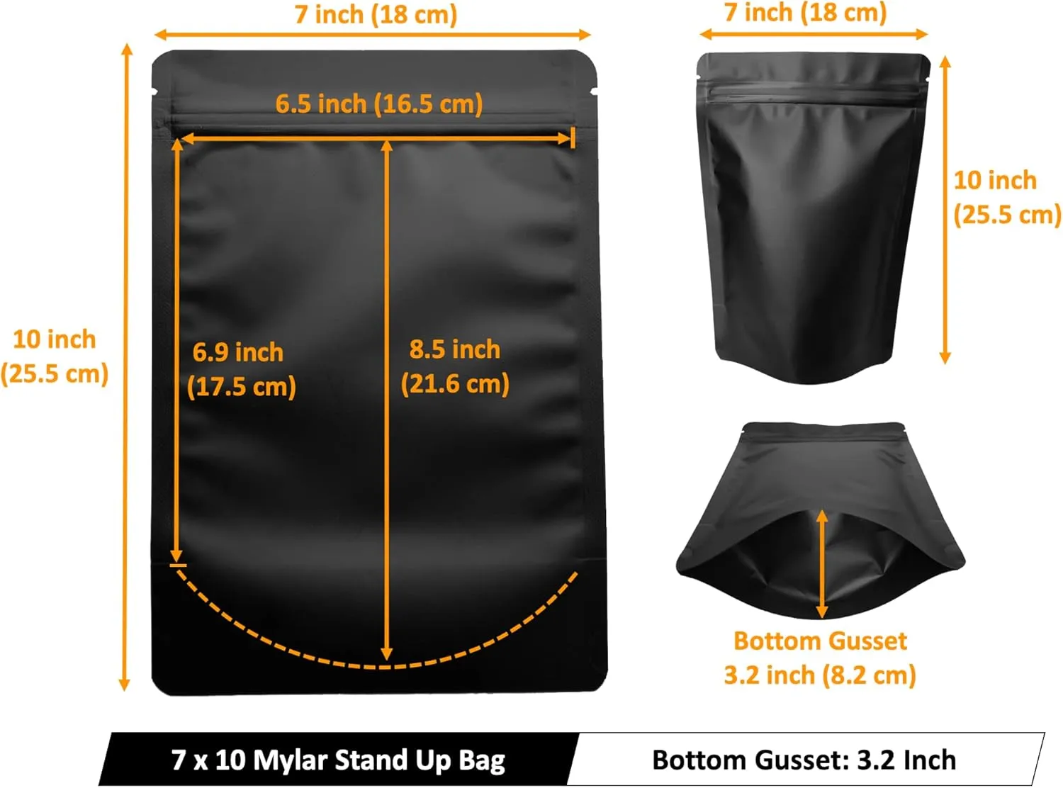 50 Pack Matte Black Stand Up Bags – 5 Mil 7x10 Inches Smell Proof Resealable Bags, Heat Sealable Plastic Foil Packaging Pouch Bag, Large Food Storage Pouches