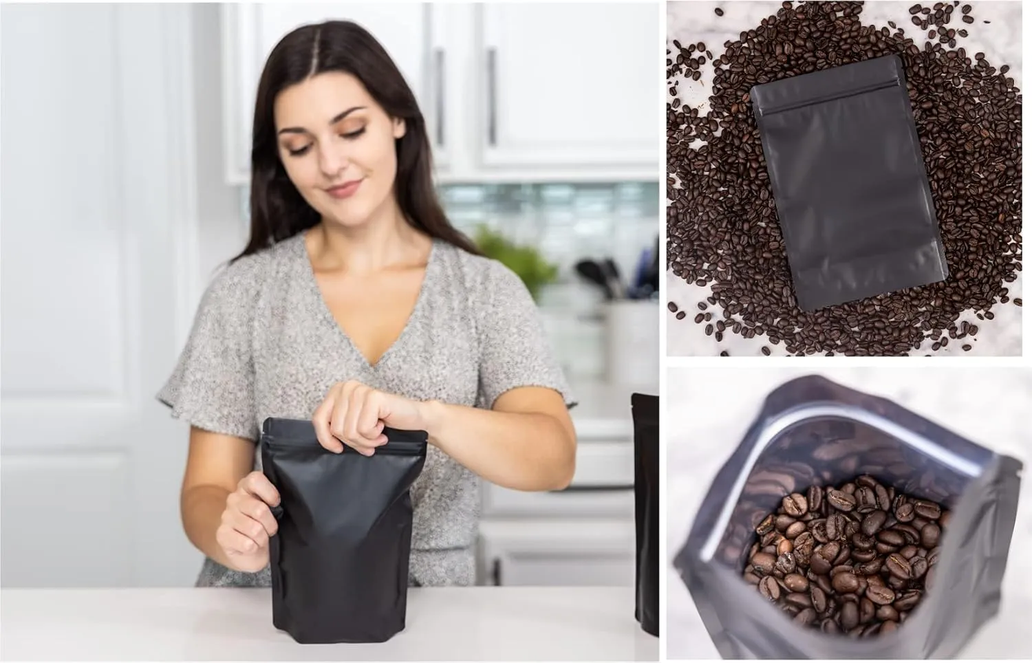 50 Pack Matte Black Stand Up Bags – 5 Mil 7x10 Inches Smell Proof Resealable Bags, Heat Sealable Plastic Foil Packaging Pouch Bag, Large Food Storage Pouches