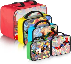 5PCS Toys Storage Bag, Classic Bricks Building Set Storage Bag, Travel Case for Building Toys, Puzzles, Magnet Building Tiles, Board Game