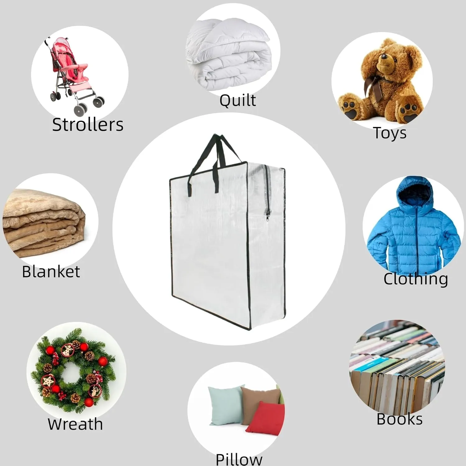 6 Pack Clear Storage Bags with Zipper and Handles, Blanket Bags For Closet Storage, Moving and Packing Supplies for College, Underbed Storage Organizer for Clothes Pillow Bedding Christmas Wreath