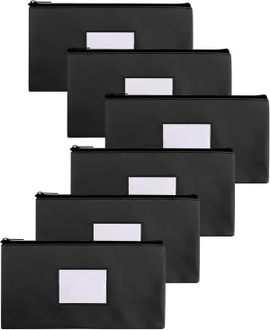 6 Pack Money Bags with Zipper for Cash | 11.25" x 6.25" | Black | Bank Deposit Bags with Zipper, Money Pouches for Cash, Cash Register Bags. (6 Black)