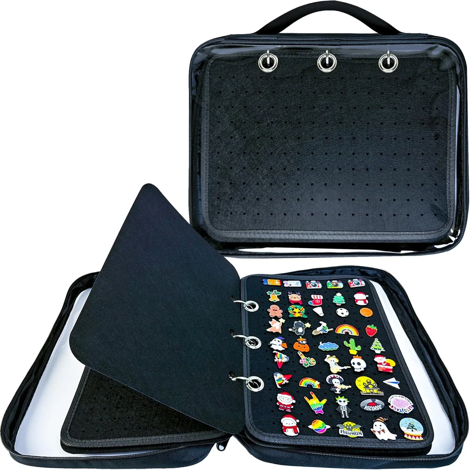 6-Page Enamel Pin Display Bag - Organize Collectibles, Brooches, Medals & More (6 Black Pages   5 Spacers)
