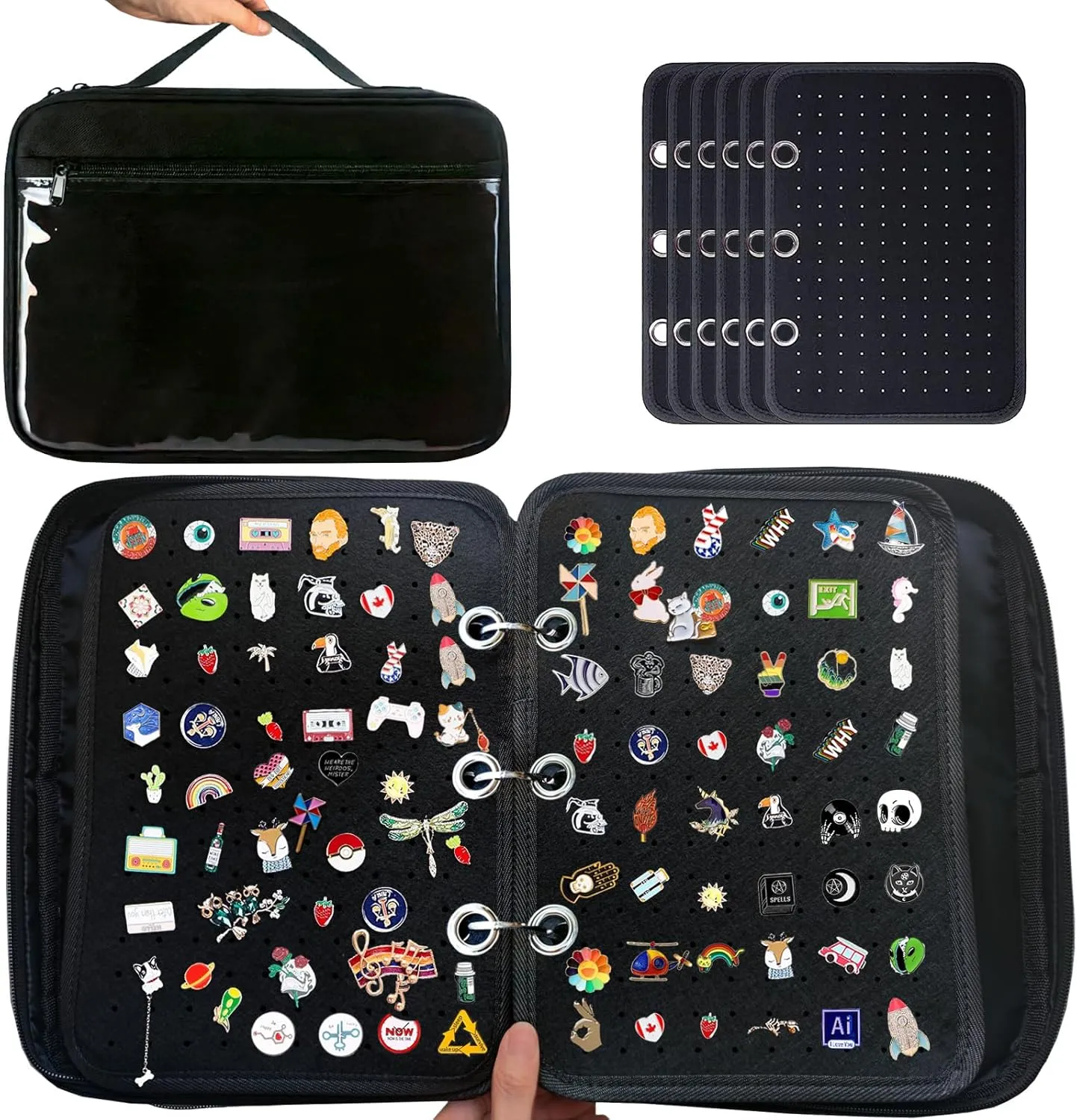 6 Pages Pin Books For Collectors, Enamel Pin Display Pages Pin Carrying Case, Travel Brooch Pins Display Bag(Not Include any Accessories)