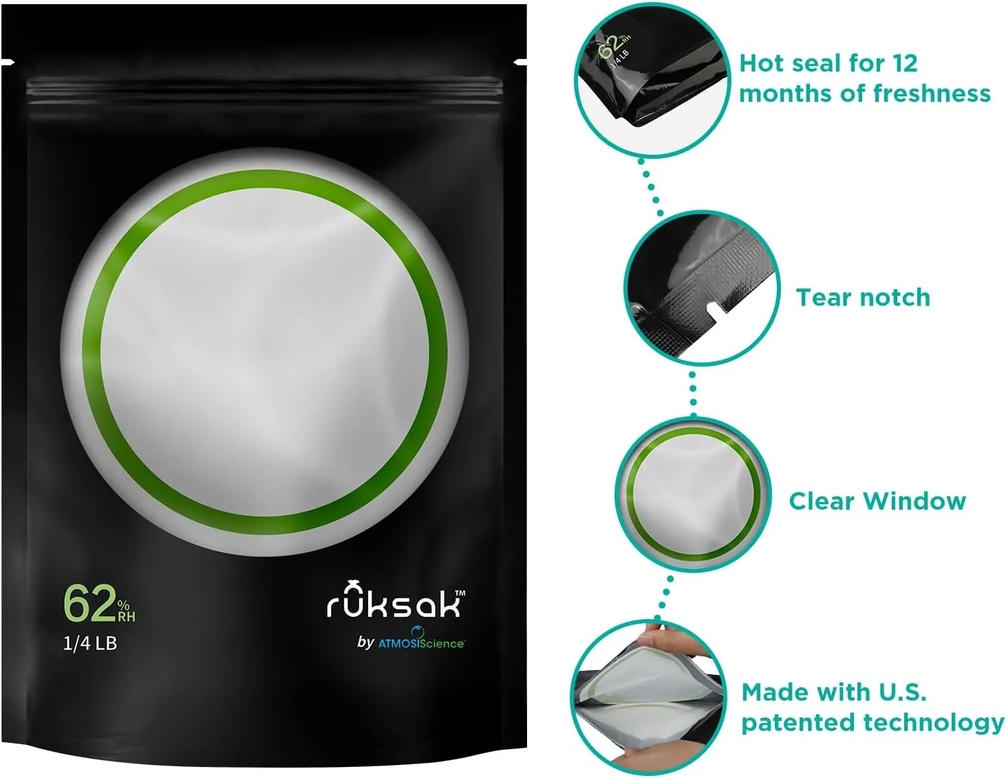 62% RH 2-Way Humidity Control Bags,Heat-Sealable Double-Zip Curing Bags for Food Storage - Stand-Up Design for Freshness Preservation（1/4lb Herbs 10 Packs）