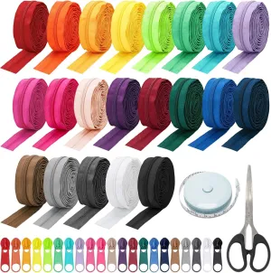 63 Yards 21 Colors #5 Nylon Coil Zippers with Pull 126P, Scissor, Ruler, Assorted Lengths Size 5 Colorful Nylon Coil Zipper by The Yard for Sewing Tape for Clothes, Bag, Purse Making Supplies