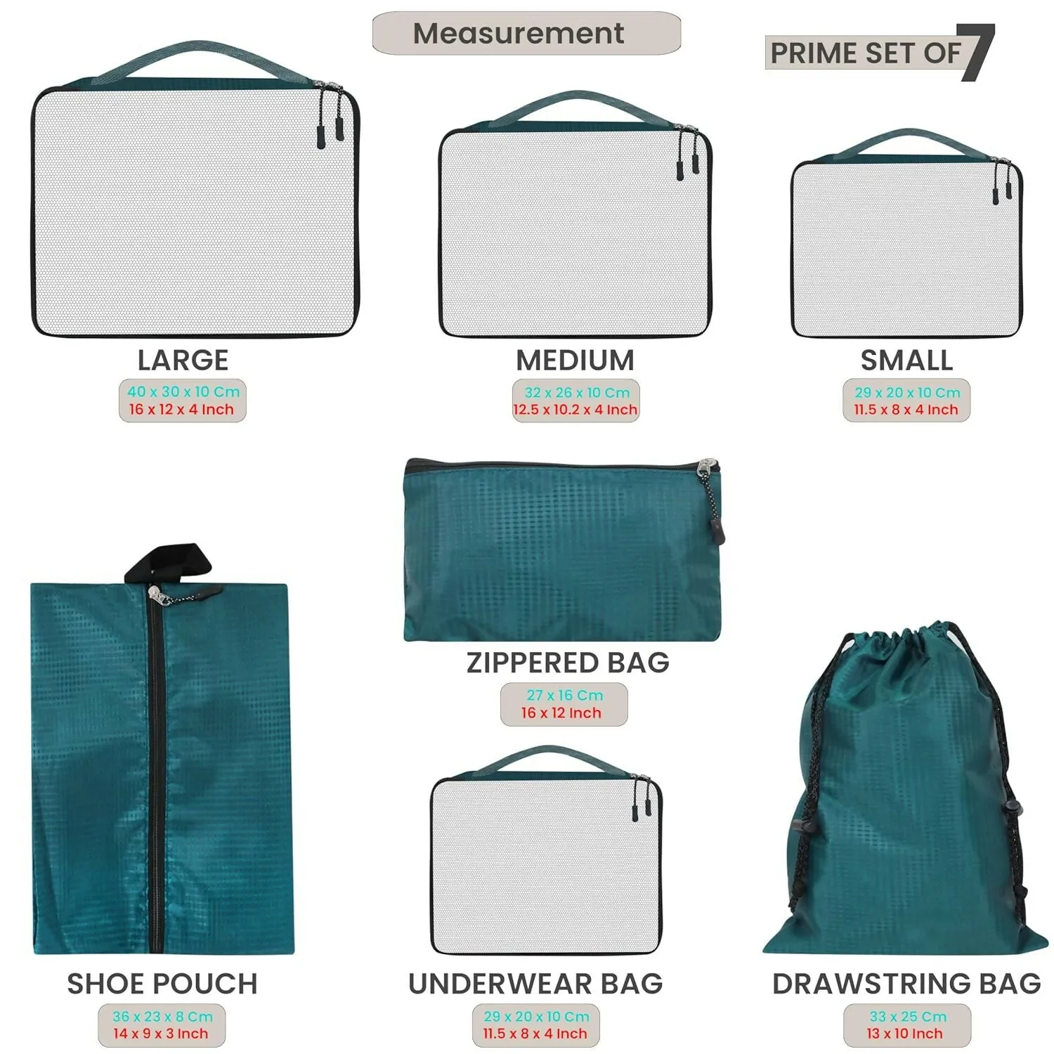 7-in-1 Travel Packing Cubes Set with Laundry, Shoe & Cosmetic Pouches (Airport Blue)