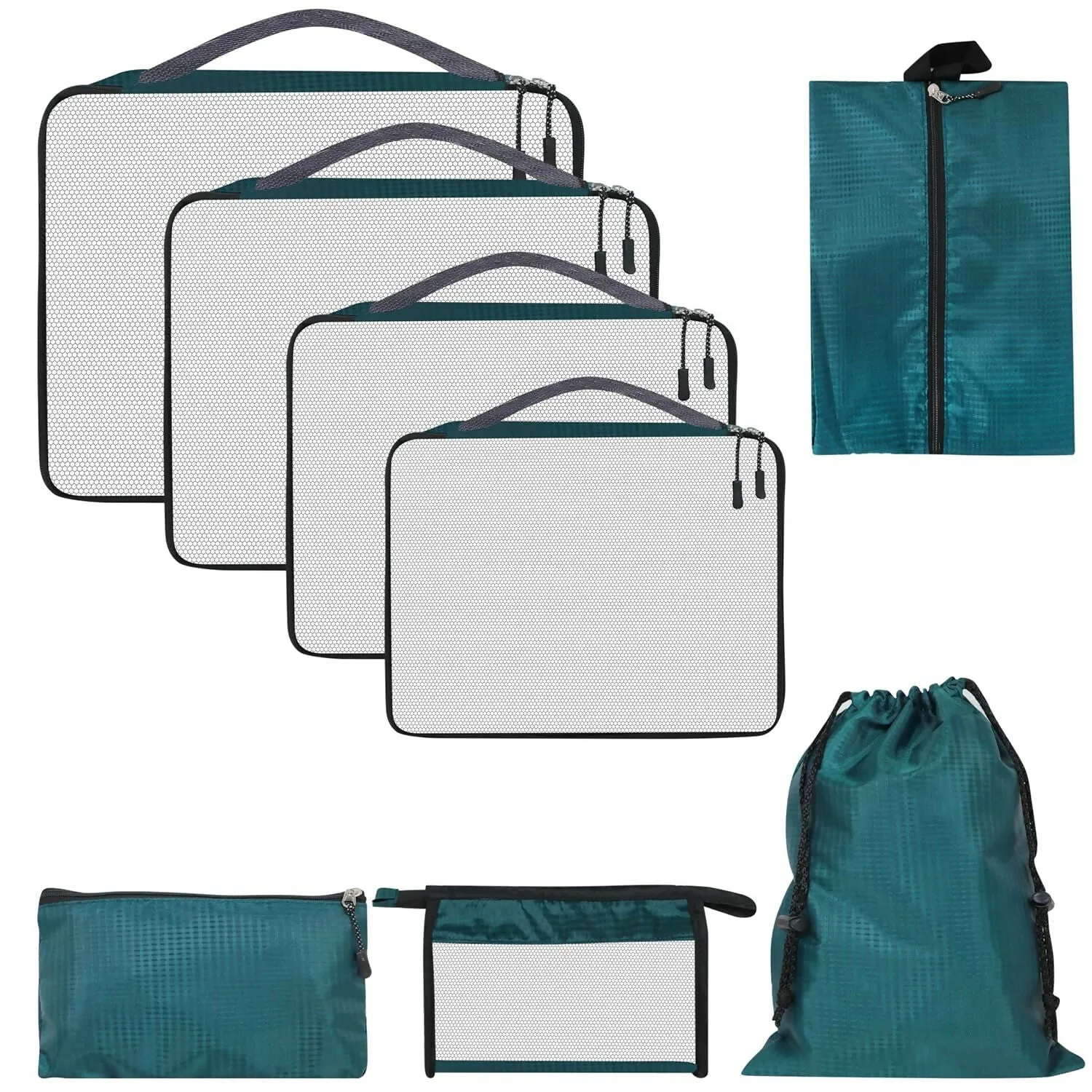7-in-1 Travel Packing Cubes Set with Laundry, Shoe & Cosmetic Pouches (Airport Blue)