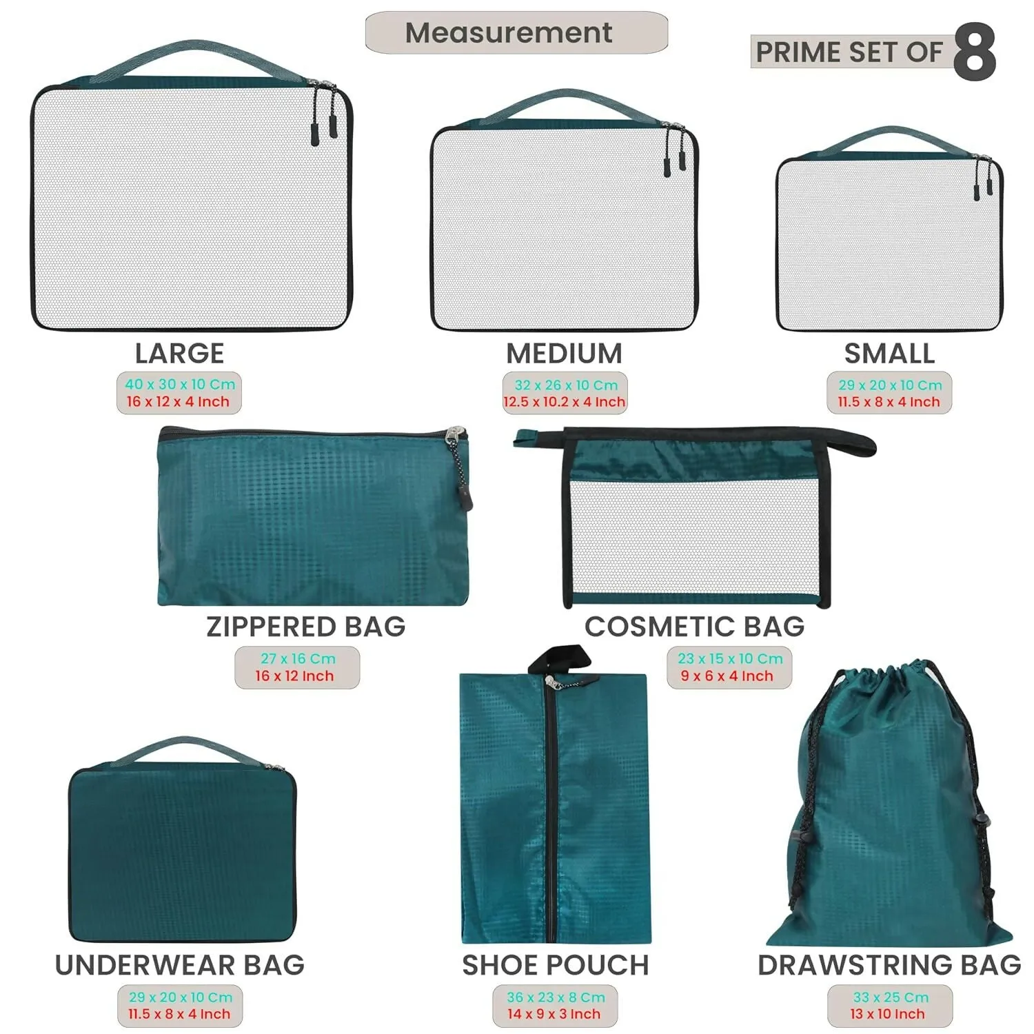 7-in-1 Travel Packing Cubes Set with Laundry, Shoe & Cosmetic Pouches (Airport Blue)