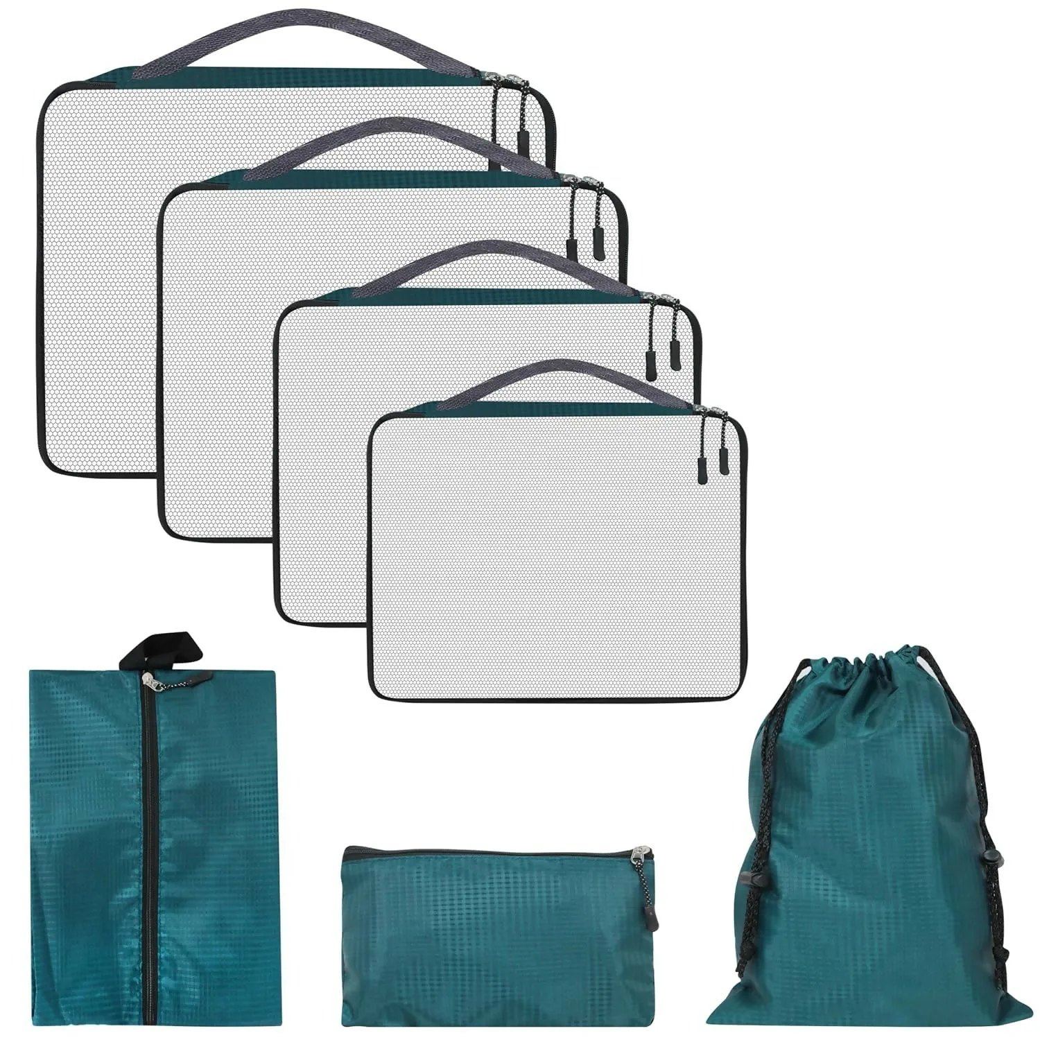 7-in-1 Travel Packing Cubes Set with Laundry, Shoe & Cosmetic Pouches (Airport Blue)