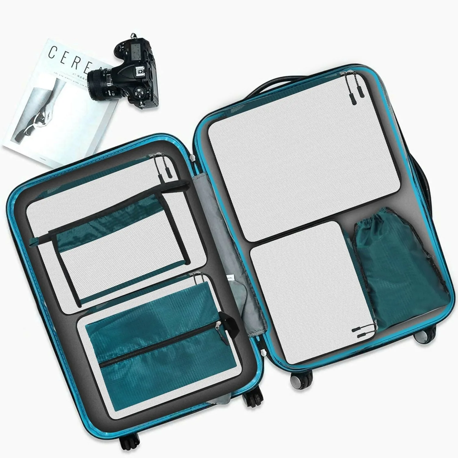 7-in-1 Travel Packing Cubes Set with Laundry, Shoe & Cosmetic Pouches (Airport Blue)