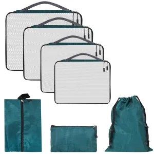 7-in-1 Travel Packing Cubes Set with Laundry, Shoe & Cosmetic Pouches (Airport Blue)