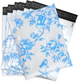 75 Pack 3.15 mil Blue Floral Chinoiserie Biodegradable Poly Mailers 10x13 Inch Flat Shipping Bags Self-Seal Thick Envelope Packaging Bag Envelopes for Small Business Shipping Supplies