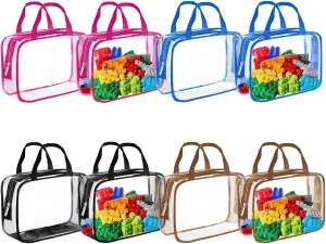 8 Packs Colorful PVC Toy Storage Bags Toiletry Bags Waterproof Kids Zippered Toy Organizing Bags for Building Blocks Puzzle Stationery Colorful