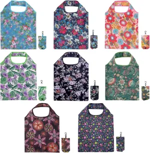 8 Pcs Reusable Floral Grocery Bags, Foldable Washable Fashion Shopping Bags, Portable Eco-friendly Tote Bag Gifts for Women, Cute Waterproof Flower Travel Recycle Bag for Supermarket (8Pcs)
