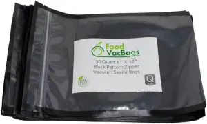 8" X 12" Zipper Quart Bags - Black Back Clear Front - 50 count