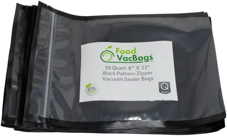 8" X 12" Zipper Quart Bags - Black Back Clear Front - 50 count