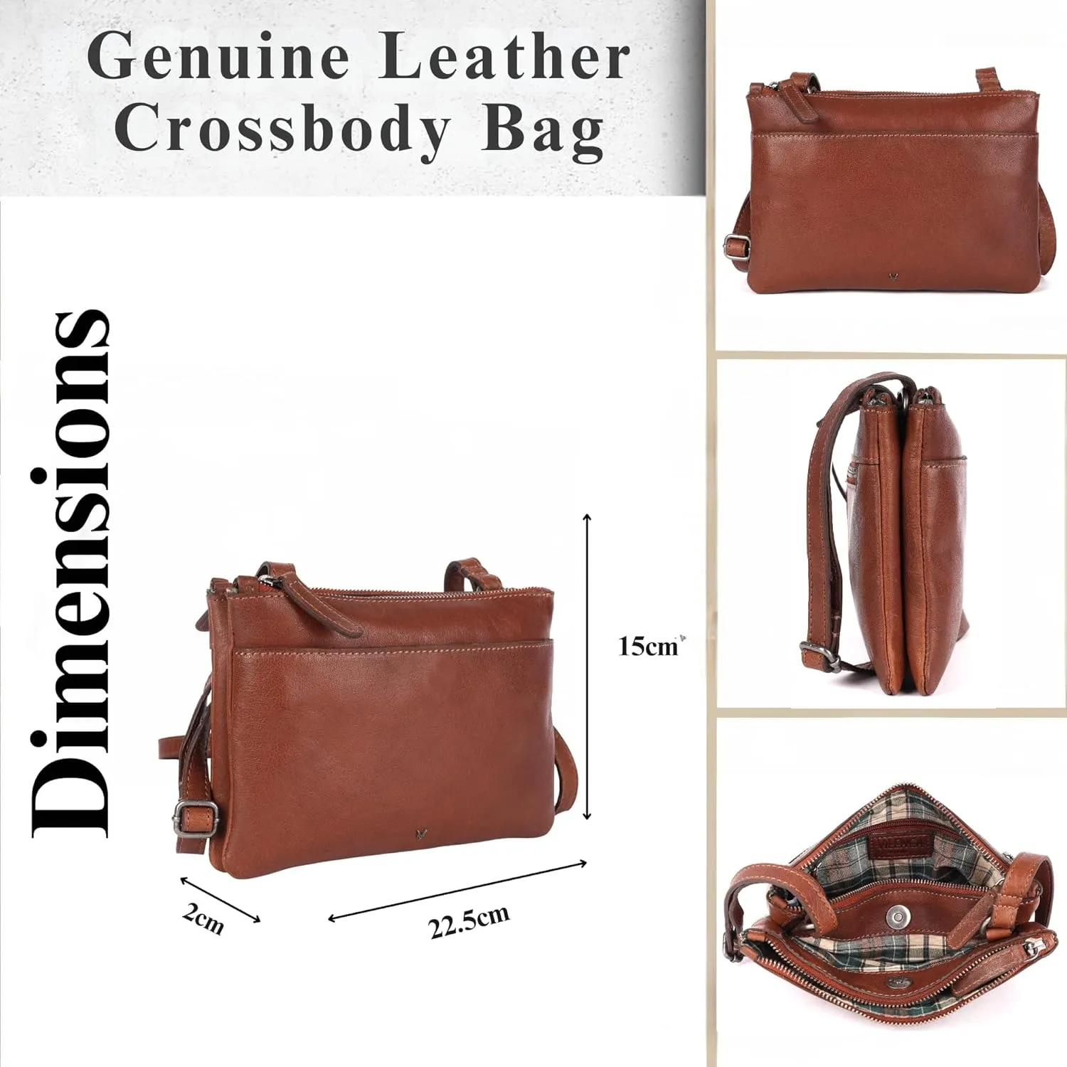 9 inch Genuine Leather Crossbody Sling Bags for Women, Trendy Casual Office Bag with Adjustable Strap