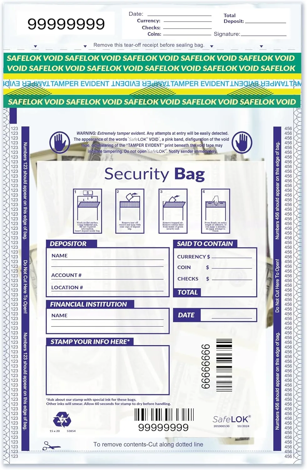 ABC FREEZFraud Coin Money Single Pocket Bank Deposit Bags, 15 x 20", Clear - 100 Bags