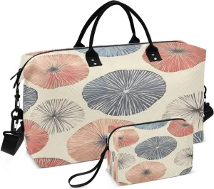 Abstract Floral Petal Beige Sports Gym Bag for Women Men Travel Duffel Bag Weekend Overnight Carry on Bag with Toiletry Bag Workout Dance Bag for Plane Hospital Swimming Yoga Workout