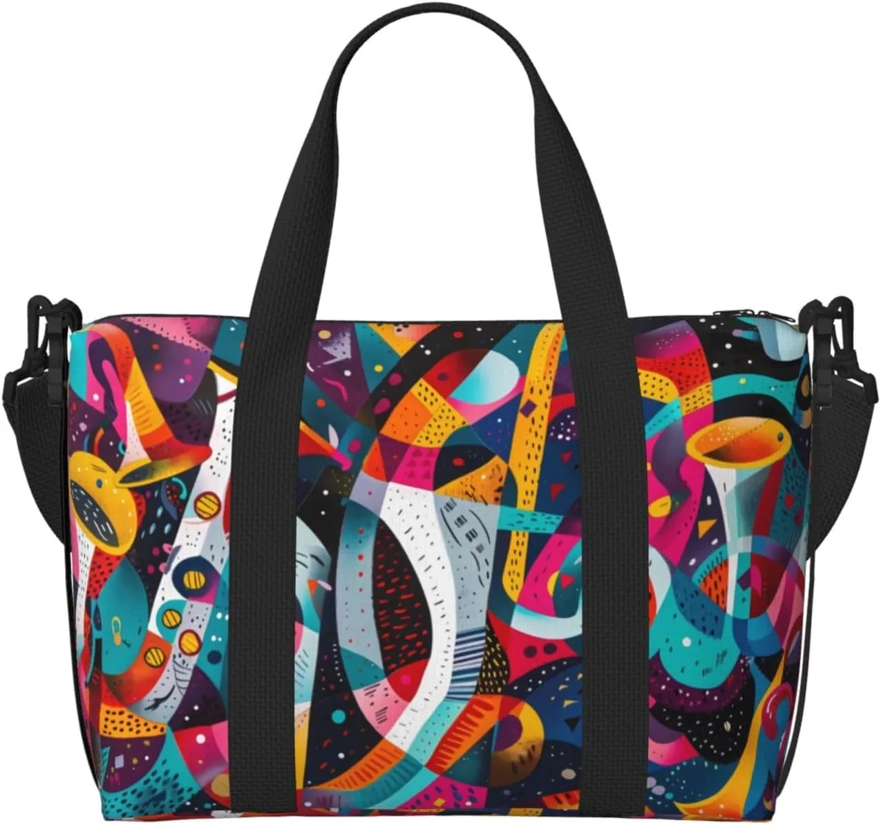 Abstract Jazz Instrumental Travel Duffle Bag For Women Men Weekender Overnight Bag Gym Bag For Women, Carry On Airport Bag, Travel Tote Bag With Strap For Gym Travel Business Trips