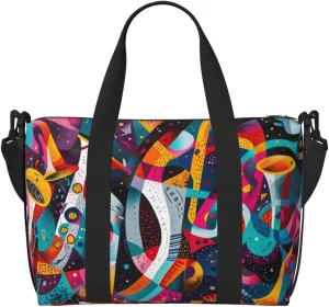 Abstract Jazz Instrumental Travel Duffle Bag For Women Men Weekender Overnight Bag Gym Bag For Women, Carry On Airport Bag, Travel Tote Bag With Strap For Gym Travel Business Trips