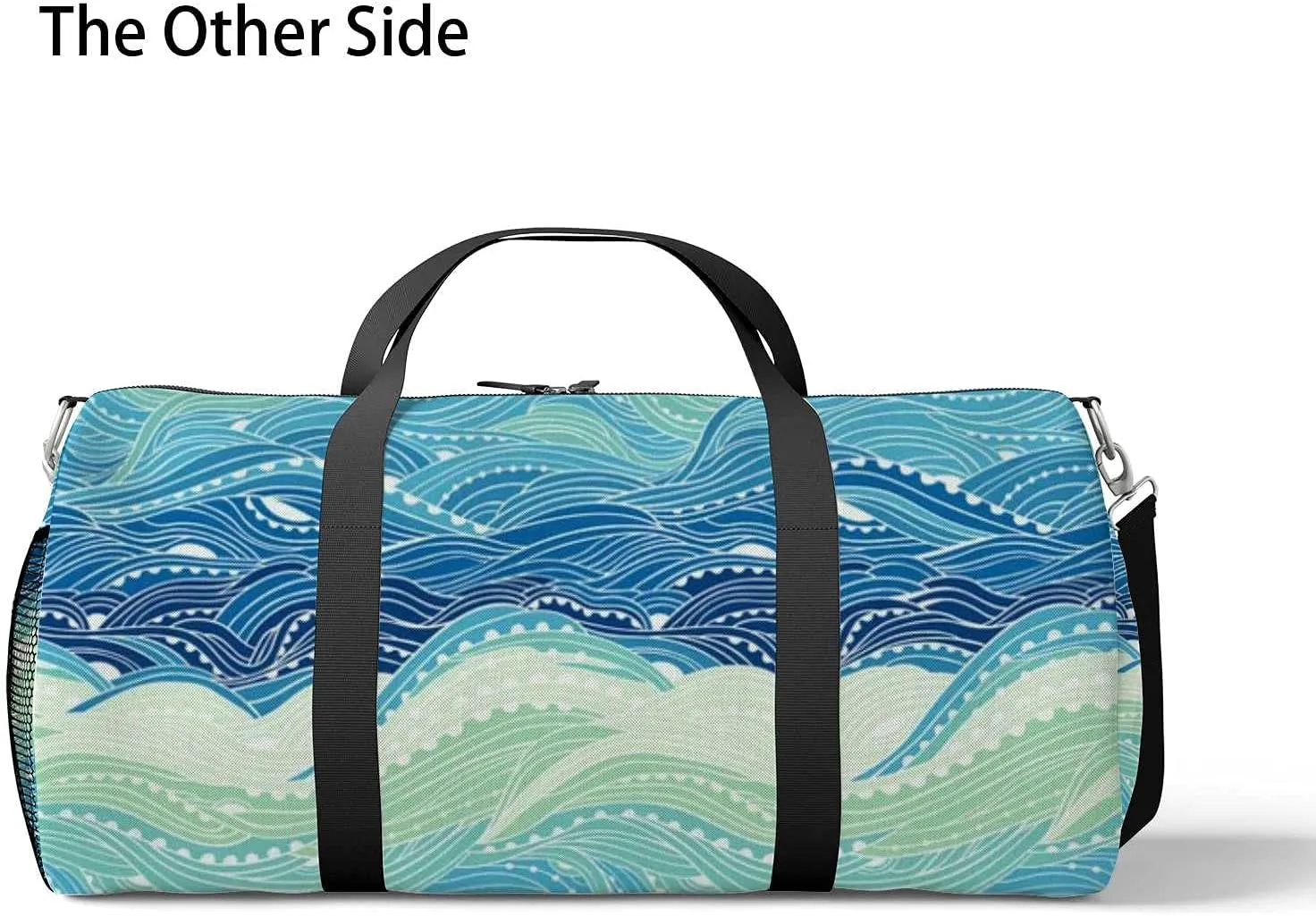 Abstract Sea Wave Painting Sports Duffel Bag Travel Gym Tote Bags Lightweight Durable Shoulder Strap Waterproof Polyester Outside Mesh Pocket Overnight Trip Duffel Bag for Women Men