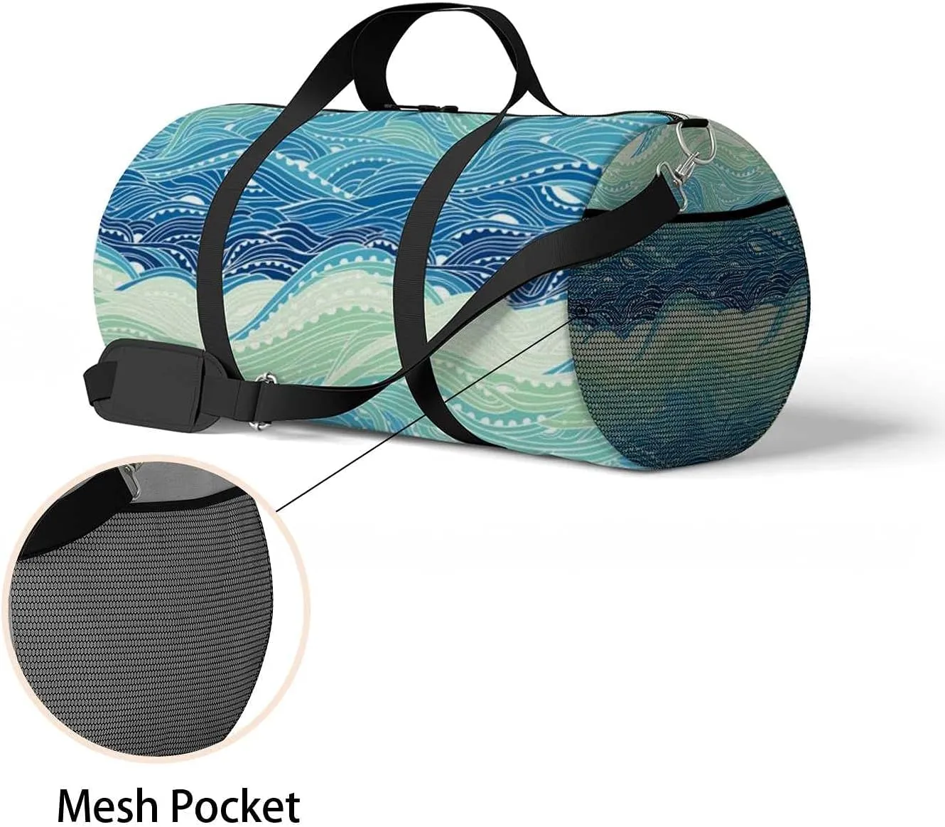 Abstract Sea Wave Painting Sports Duffel Bag Travel Gym Tote Bags Lightweight Durable Shoulder Strap Waterproof Polyester Outside Mesh Pocket Overnight Trip Duffel Bag for Women Men