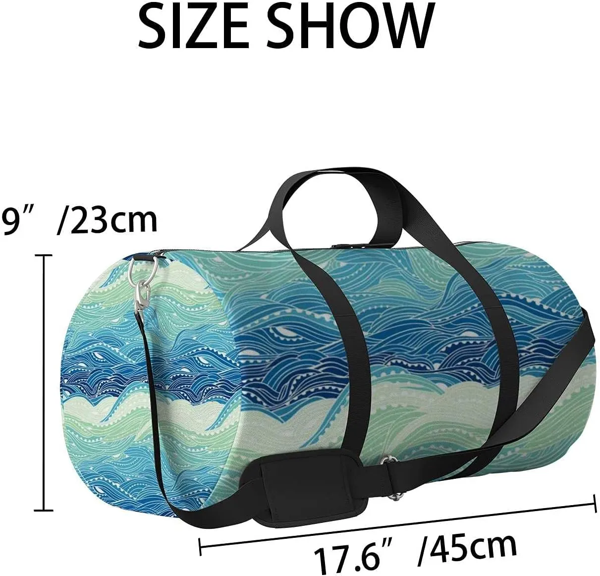 Abstract Sea Wave Painting Sports Duffel Bag Travel Gym Tote Bags Lightweight Durable Shoulder Strap Waterproof Polyester Outside Mesh Pocket Overnight Trip Duffel Bag for Women Men