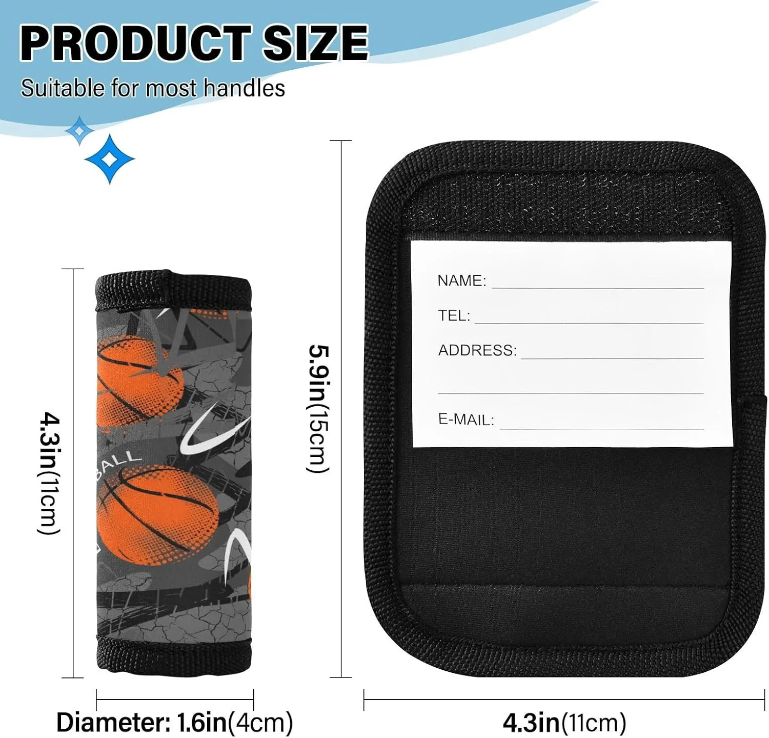 Abstract Seamless Grunge Basketball Urban Style Abstract Paint 4 Pcs Set of Luggage Handle Wraps Suitcase Handle Pads Travel Bag Handle Protectors Handbag Pads Unisex 5.9 x 4.3 inch