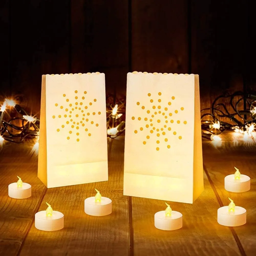AceList 30 PCS Led Tea Lights with 30 Pcs Moisture-proof Luminary Bags with Candles, Electric Candles with Battery and Luminaria, Flameless Tealight Candles for Christmas Wedding Party Halloween Decor