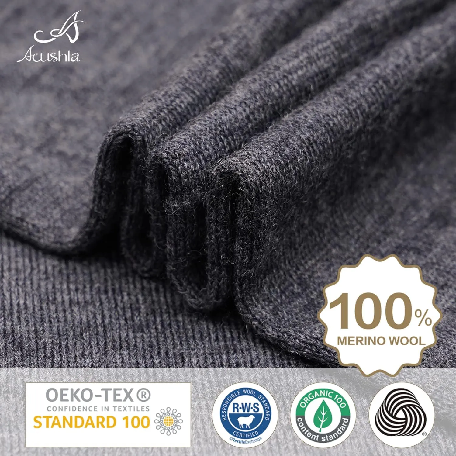 ACUSHLA 100% Merino Wool Neck Gaiter Ski Face Mask Scarf Neck Warmer for Men & Women All Weather